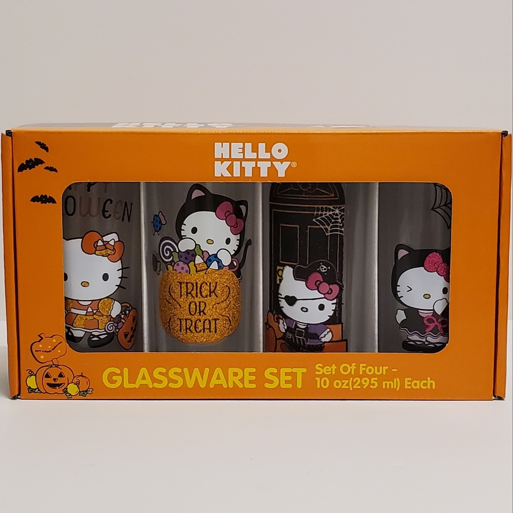 Sanrio Hello Kitty Halloween Edition Glassware Set Of 4 NEW 10oz Glasses - Picture 1 of 4